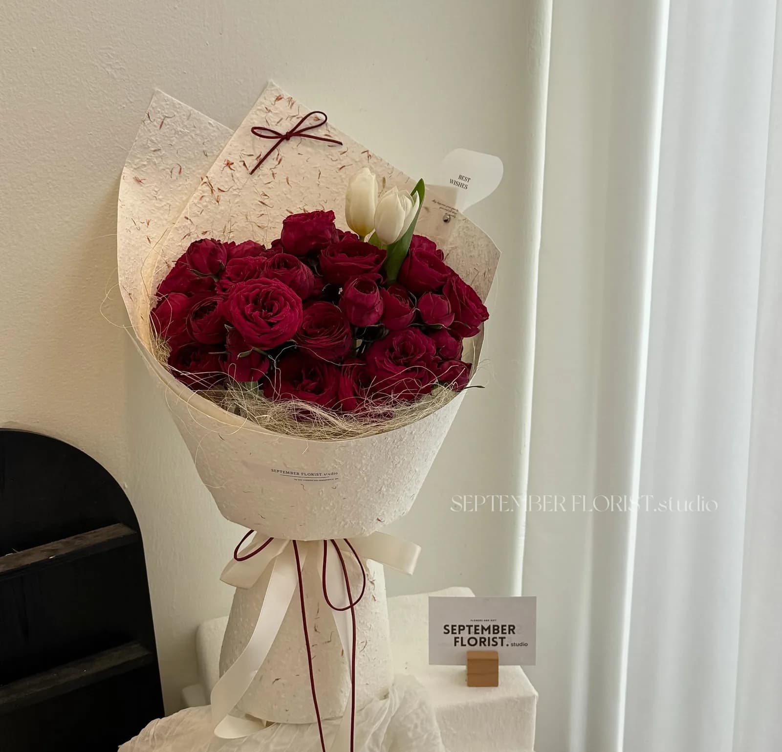 Red Roses — Classic — Red roses, tulip accent in deep red