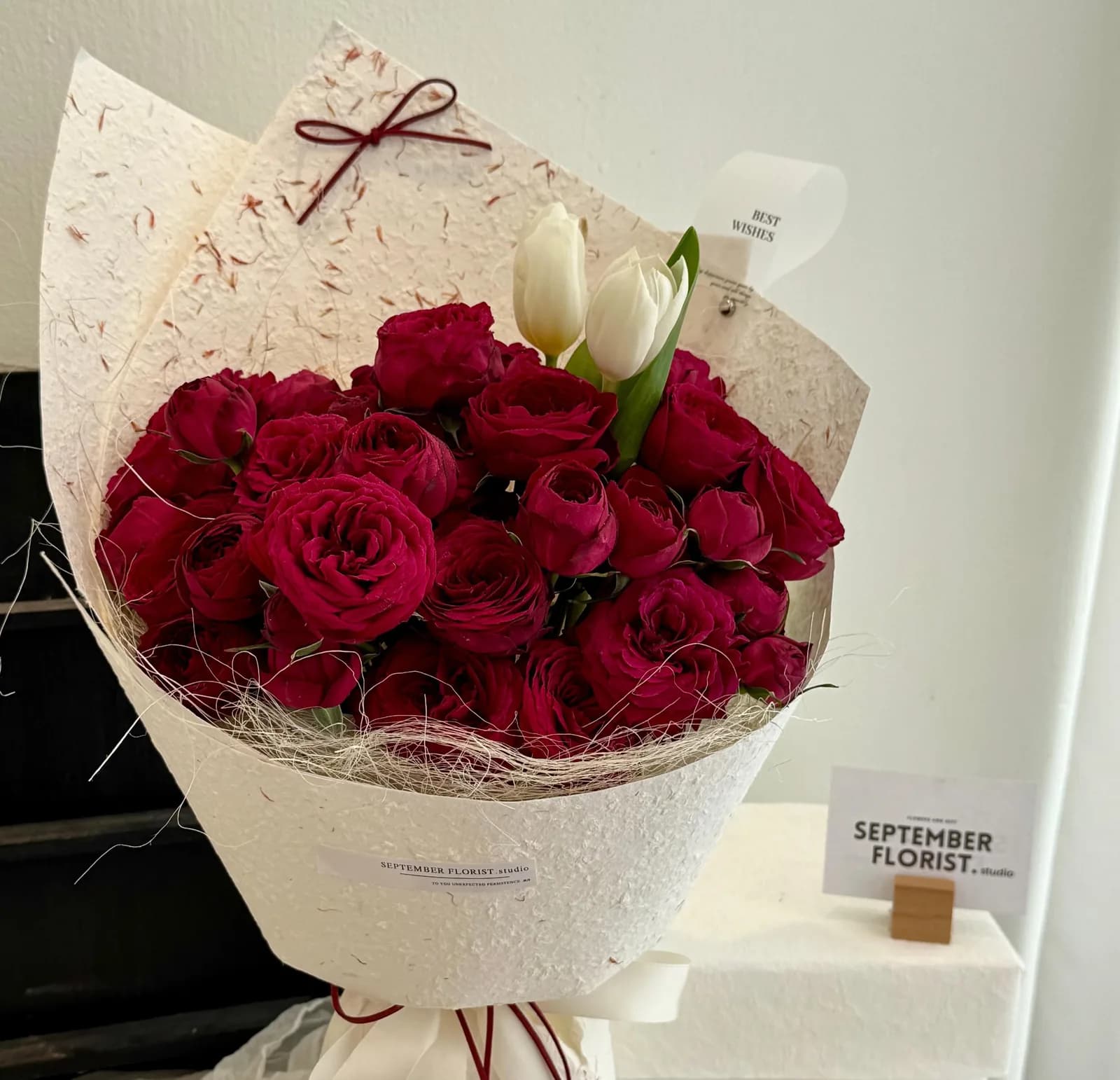 Red Roses — Classic — Red roses, tulip accent in deep red, view 2