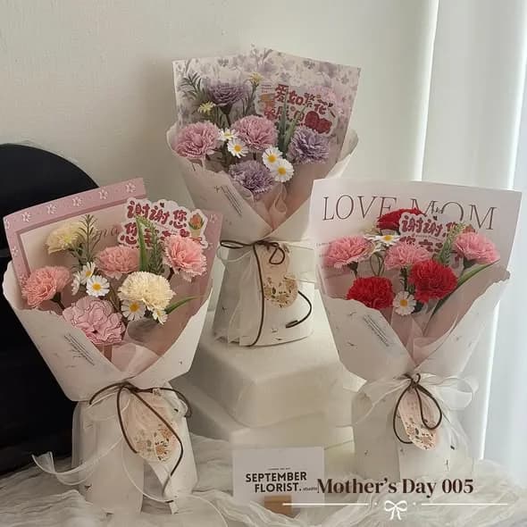 Love Mom — Carnations — Carnations, roses, daisies in pink and lilac, view 2
