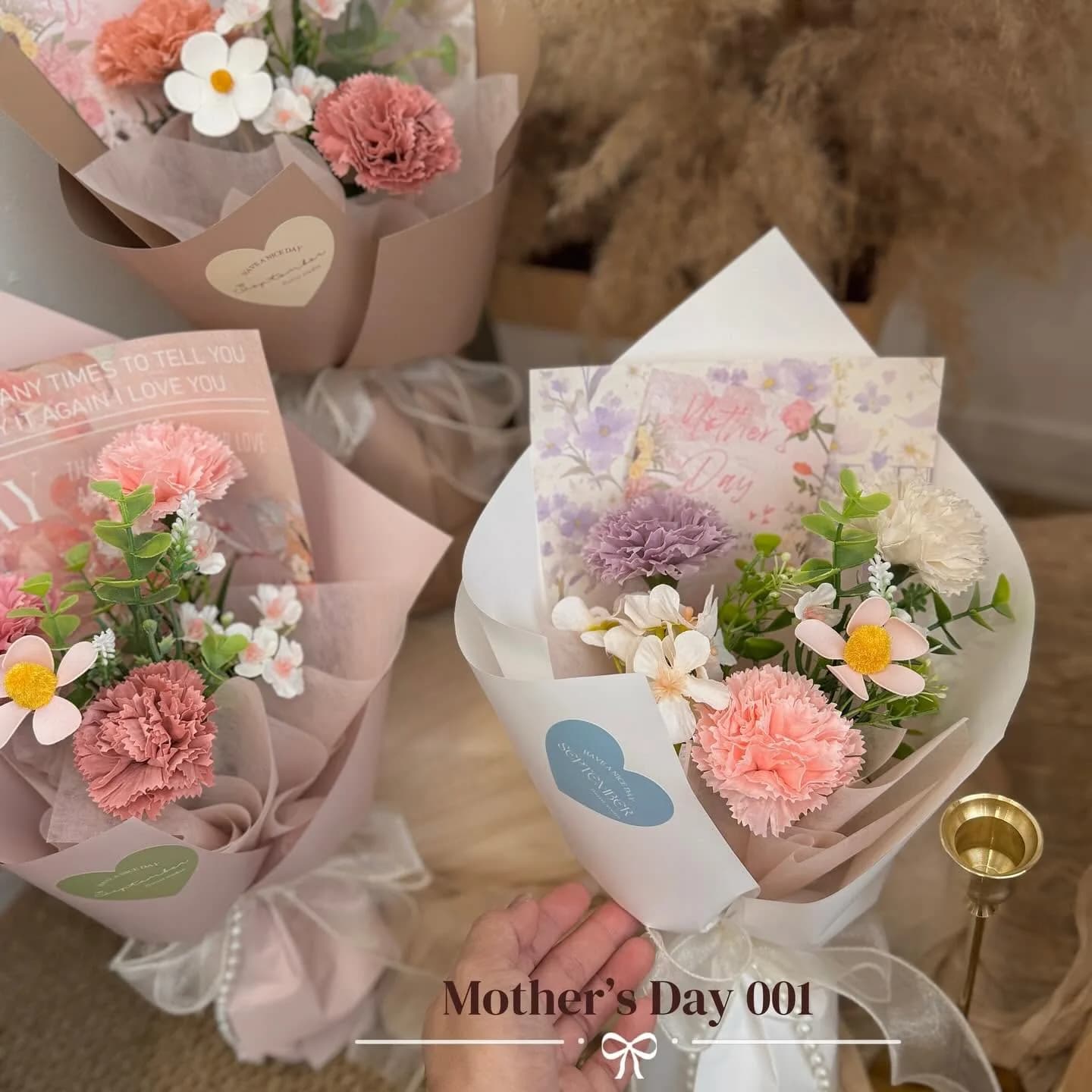 Mother's Day 001 — Carnations, chrysanthemum, roses in peach and lilac